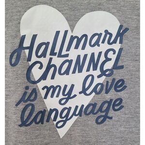 Hallmark Channel Graphic T-Shirt Womens S Gray Love Language Heart Curved Hem
